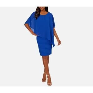 Adrianna Papell Women's Chiffon-Cape Sheath Dress Royal Blue Size 12